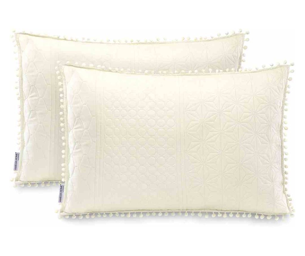 Set of 2 Meadore Quilted Decorative Pillow Cases, 50 x 70 cm, Cream