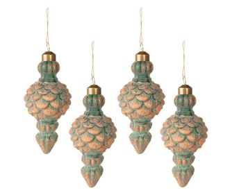 Komplet 4 bakreno zelenih steklenih okraskov 6x14 cm