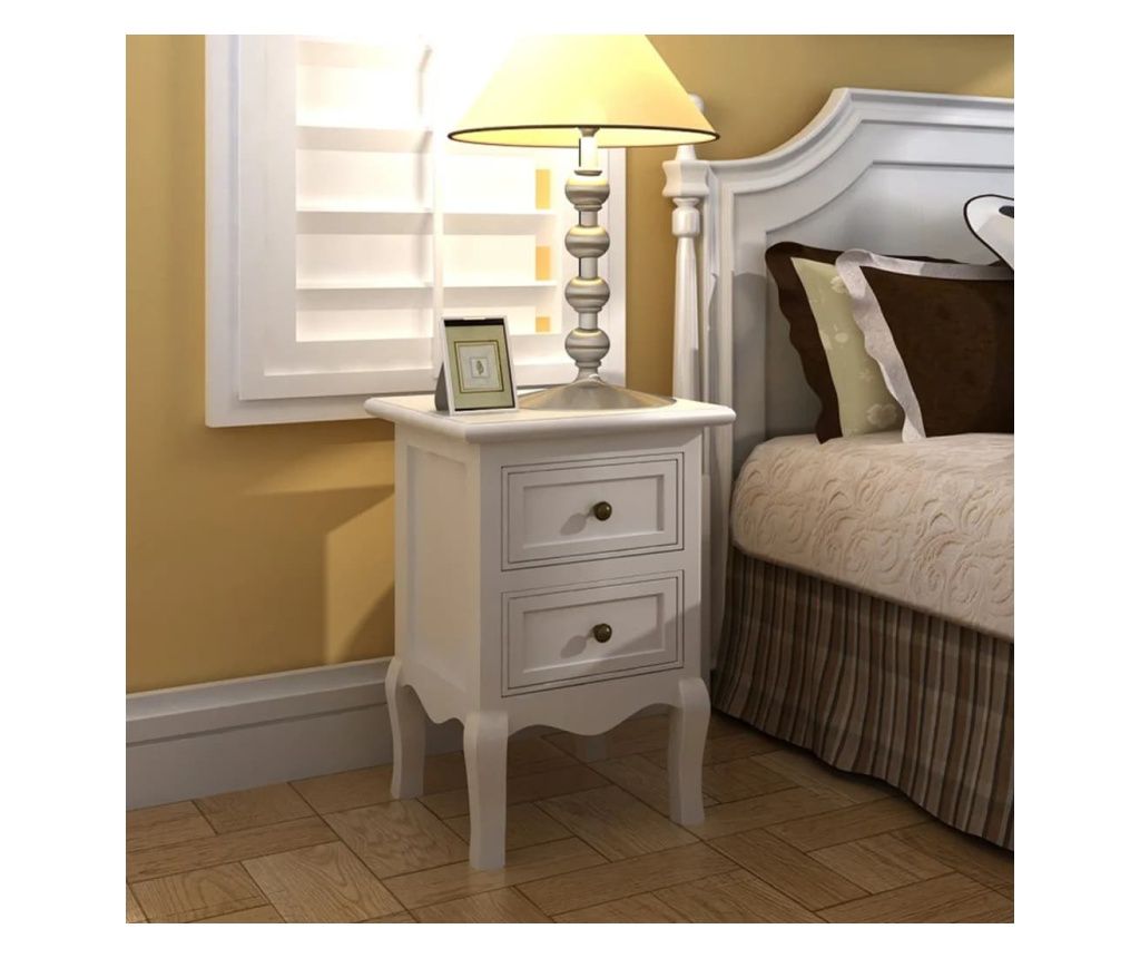 Noptiere cu 2 sertare, 2 buc., alb, MDF