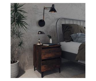 Éjjeliszekrény fa lábakkal 2 db füstölt tölgy 40x35x50cm