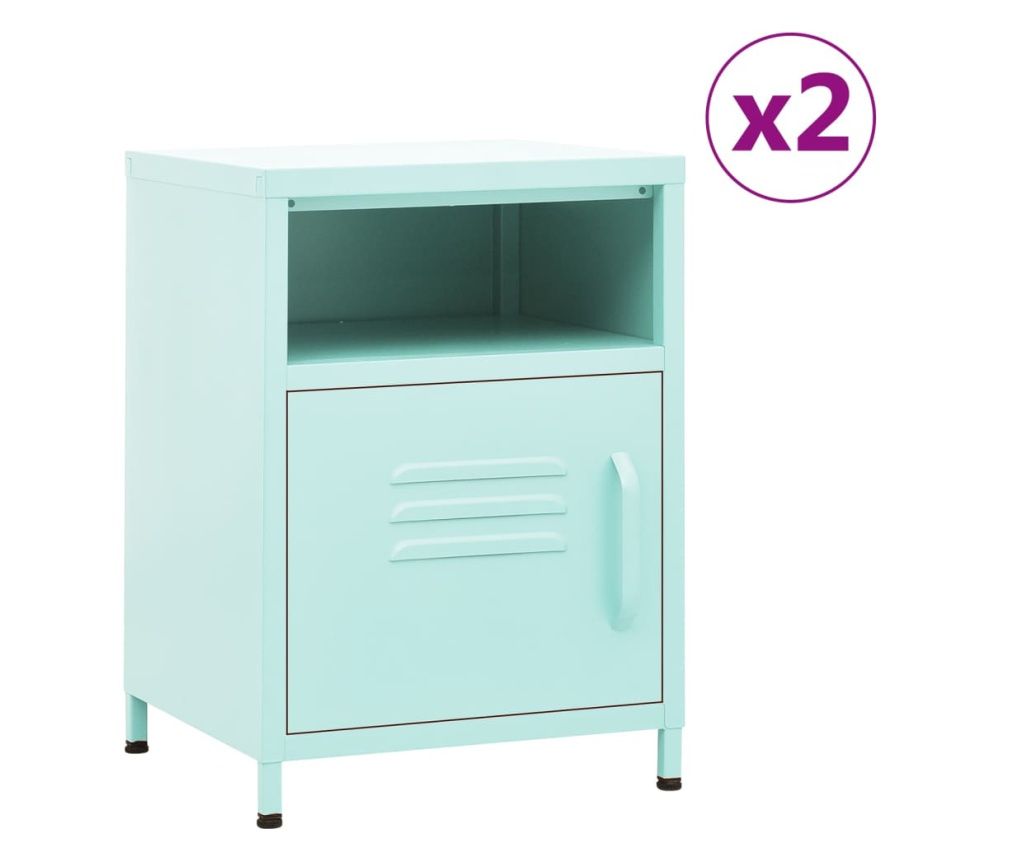 Éjjeliszekrények, 2 db, mentazöld, 35x35x51 cm, acél