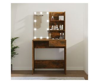 LED-es sminkasztal, fstszrke tlgy, 74,5x40x141 cm