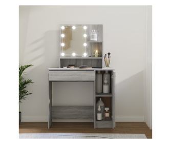LED-es sminkasztal, sonoma szrke, 86,5x35x136 cm