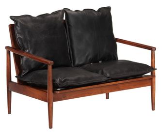 Dvosjed, crna, prirodna koža i masivno drvo akacije