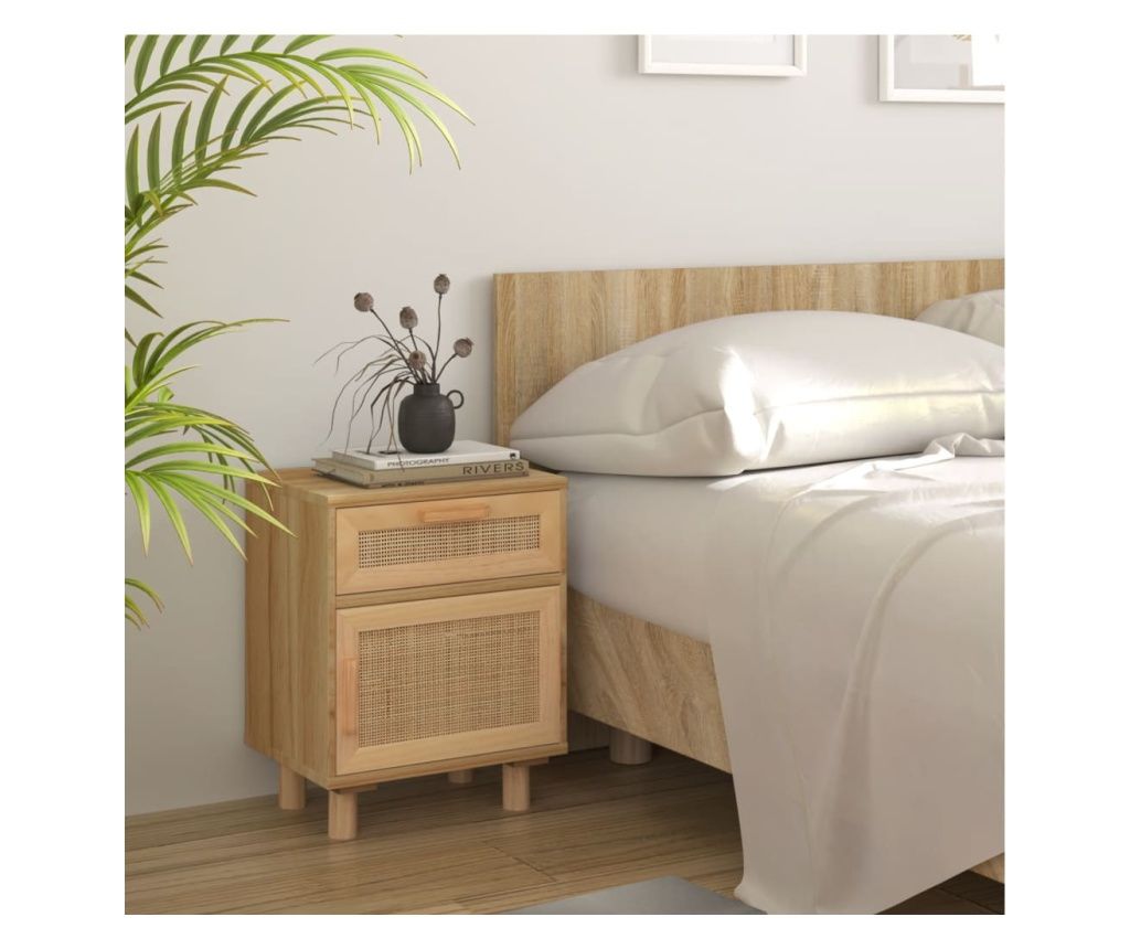 jjeliszekrny, barna, tmr fenyfa s termszetes rattan