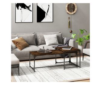 Τραπεζάκια καφέ, 2 τεμ., καπνιστή δρυς, σύνθετο ξύλο