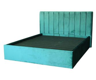 Pat tapitat Sani Relaxico Stripes, 140 x 200 cm, Verde, cu somiera metalica rabatabila si spatiu de depozitare