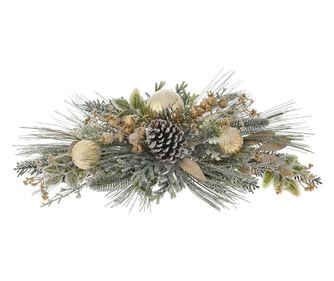 Decoratiune Craciun de atarnat din crengute, globuri si conuri ninse, lungime 60 cm