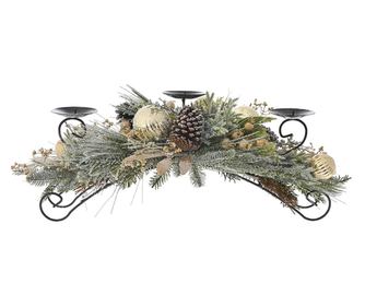 Decoratiune Craciun suport lumanari, cu crengute si globuri aurii, lungime 66 cm