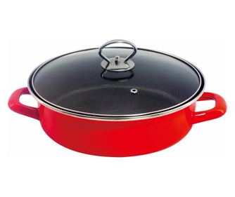 Tava si cratita 2in1 Rosberg R51222A32CT, 32 cm, Marmura, Capac, Inductie si cuptor, Rosu
