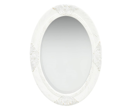 Oglindă de perete în stil baroc, alb, 50 x 70 cm