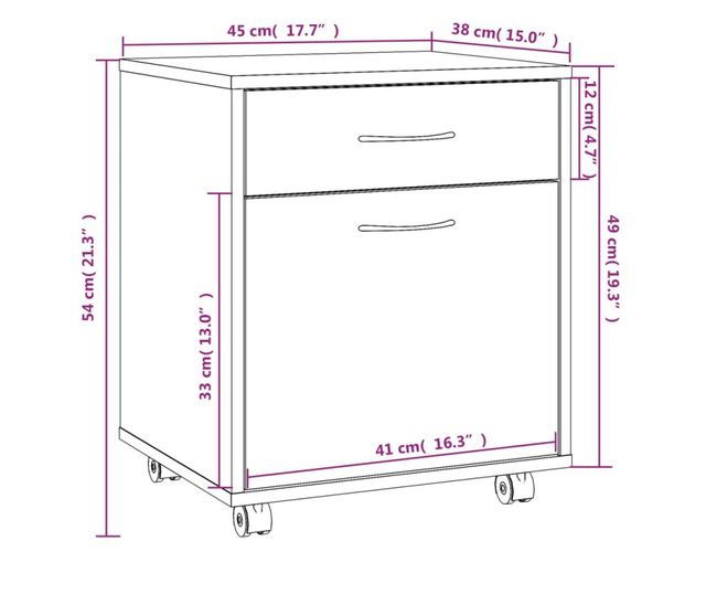 Szafka na kółkach, dąb brązowy, 45x38x54 cm, drewno przetworzone