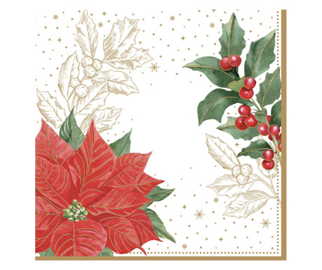 Karácsonyi papírszalvéta 33x33 cm mikulásvirág díszítéssel