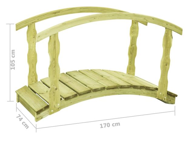 Vrtni most s ogradom, 170x74x105 cm, obrađeni bor