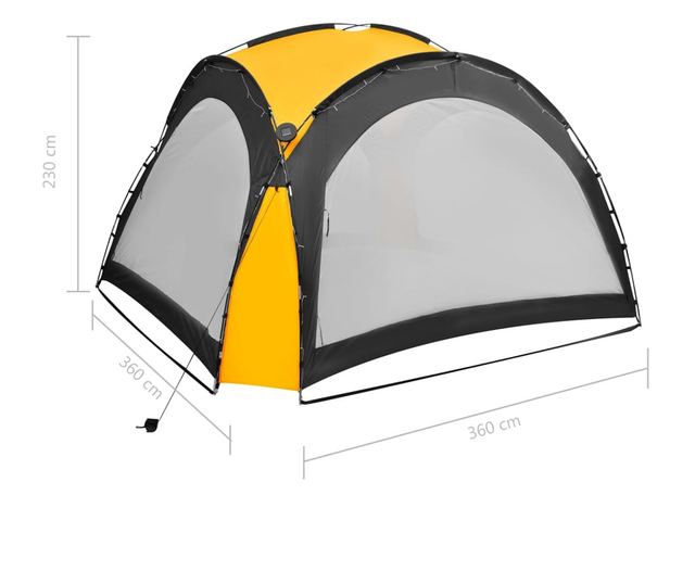 sárga rendezvénysátor LED-del és 4 oldalfallal 3,6x3,6x2,3 m