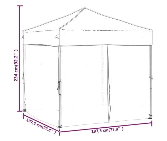 tópszínű összecsukható rendezvénysátor oldalfalakkal 2x2 m