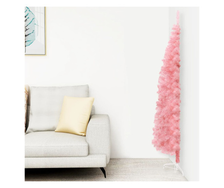 Jumătate brad de Crăciun subțire cu suport, roz, 180 cm