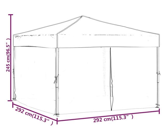 kék összecsukható rendezvénysátor oldalfalakkal 3 x 3 m