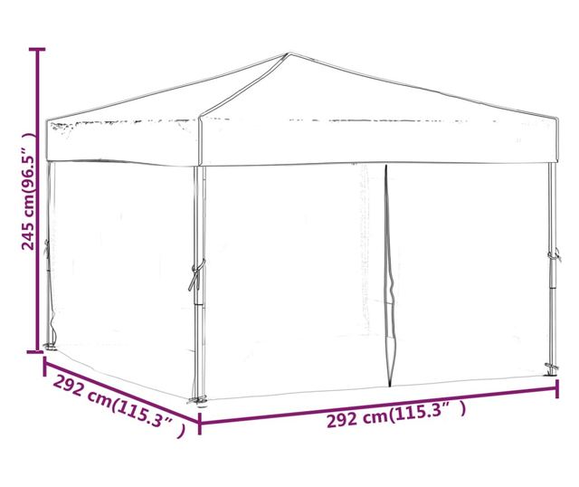antracitszürke összecsukható partisátor oldalfalakkal 3 x 3 m