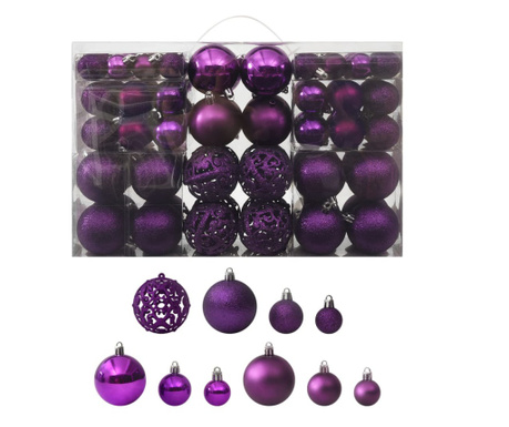 Set globuri de Crăciun, 100 piese, violet