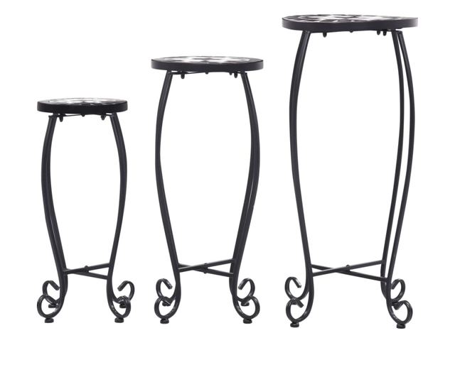 Mozaikni stolovi, 3 kom., crno-bijeli, keramika