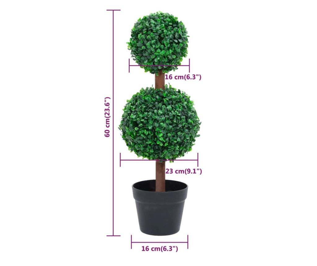 Umjetna biljka šimšir s loncem, zelena, 60 cm, oblik kugle - 5