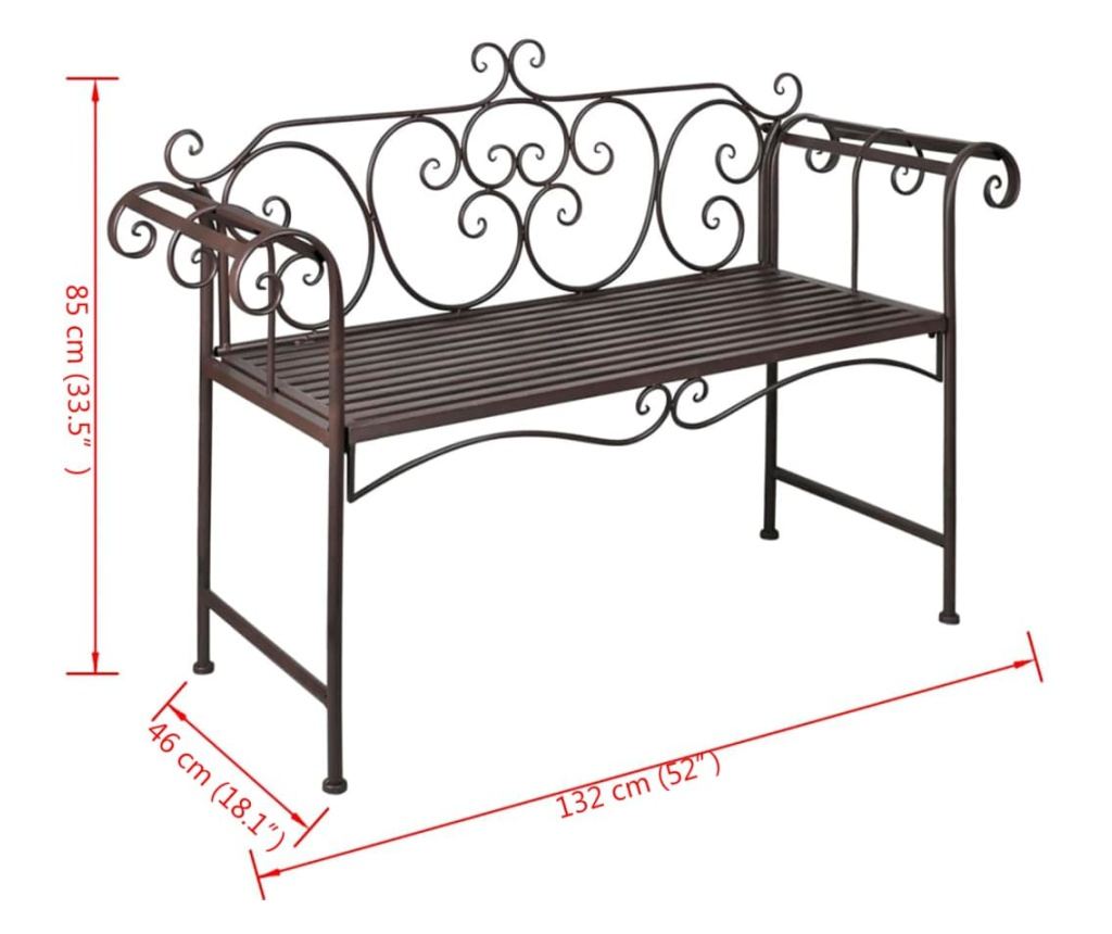 Vrtna klupa, staro smeđa, 132 cm, čelik - 5