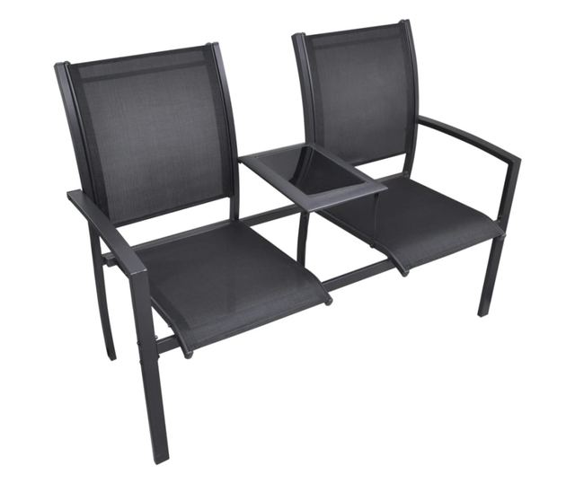 Vrtna klupa s 2 sjedala, crna, 131 cm, čelik i tekstilen