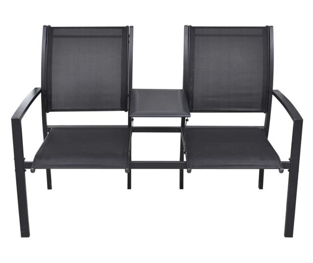 Vrtna klupa s 2 sjedala, crna, 131 cm, čelik i tekstilen