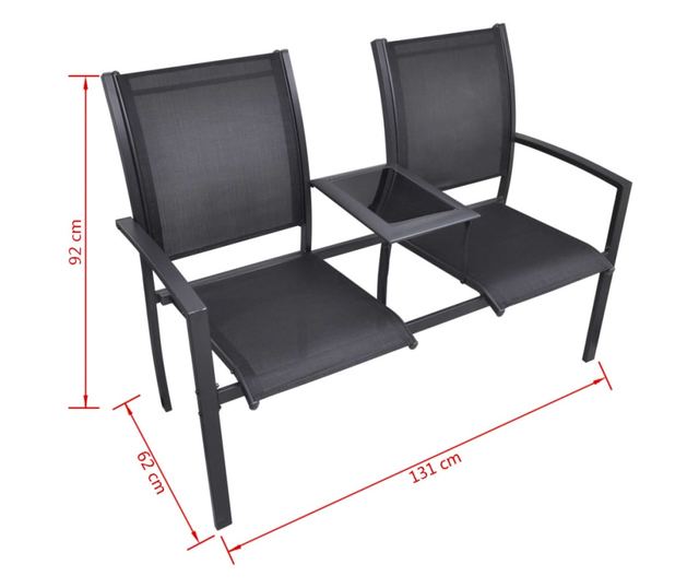 Vrtna klupa s 2 sjedala, crna, 131 cm, čelik i tekstilen