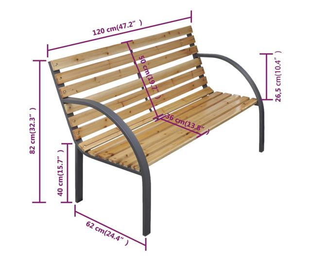 Vrtna klupa, 120 cm, drvo i željezo