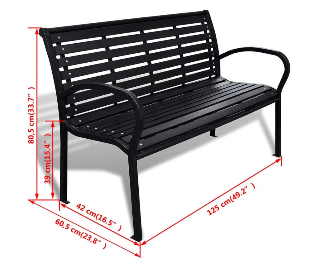 Vrtna klupa, crna, 125 cm, čelik i WPC - 5
