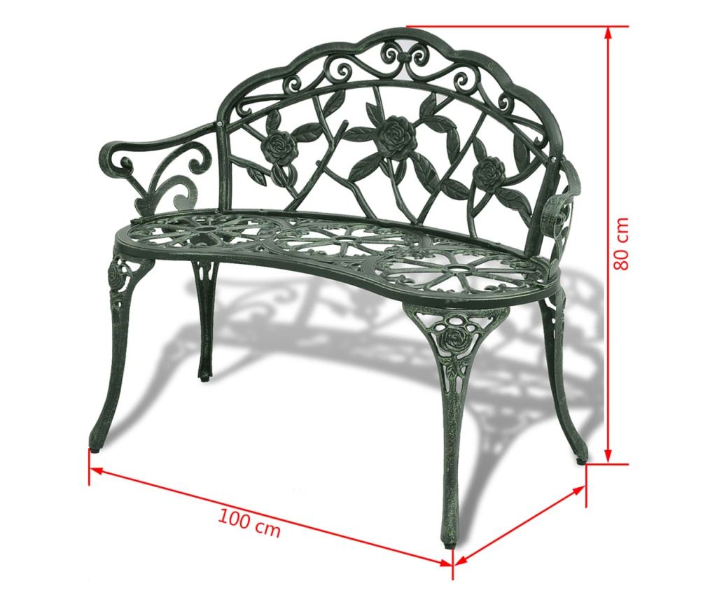 Bancă de grădină, verde, 100 cm, aluminiu turnat - 4