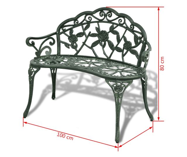 Vrtna klupa, zelena, 100 cm, lijevani aluminij