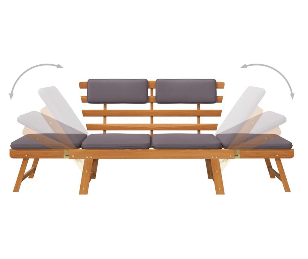 Vrtna klupa s jastucima 2-u-1, 190 cm, masivno drvo akacije - 6