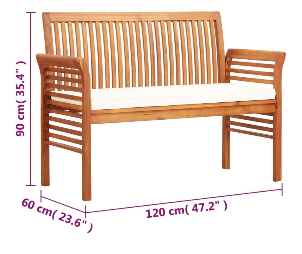 Vrtna klupa s 2 sjedala i jastukom, 120 cm, masivno drvo akacije - 7