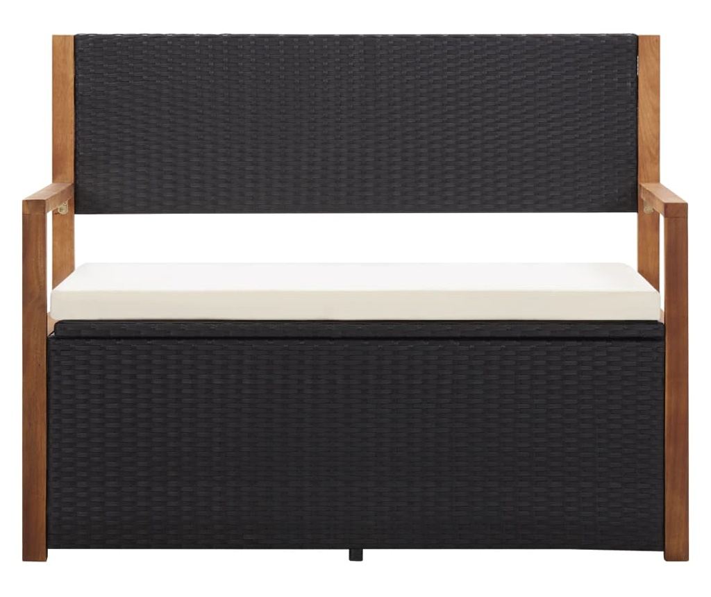 Skladišna klupa, crna, 110 cm, poliratan i akacijevo drvo - 2