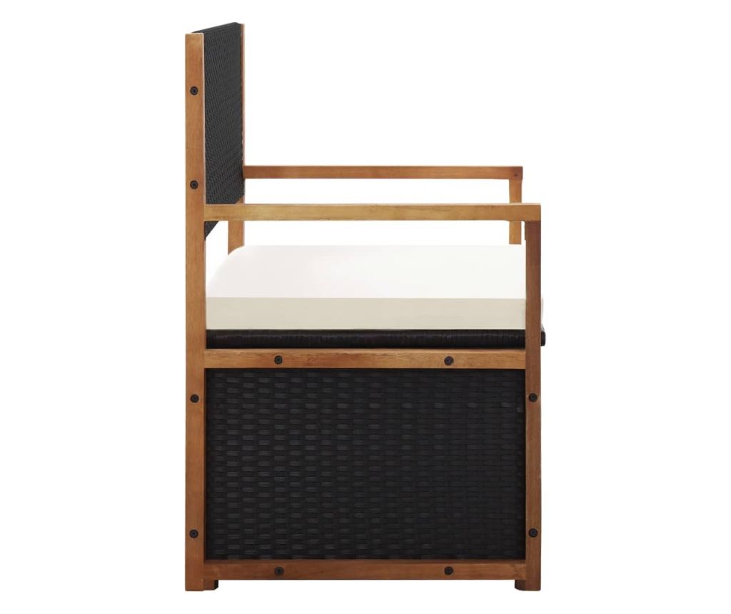 Skladišna klupa, crna, 110 cm, poliratan i akacijevo drvo - 3