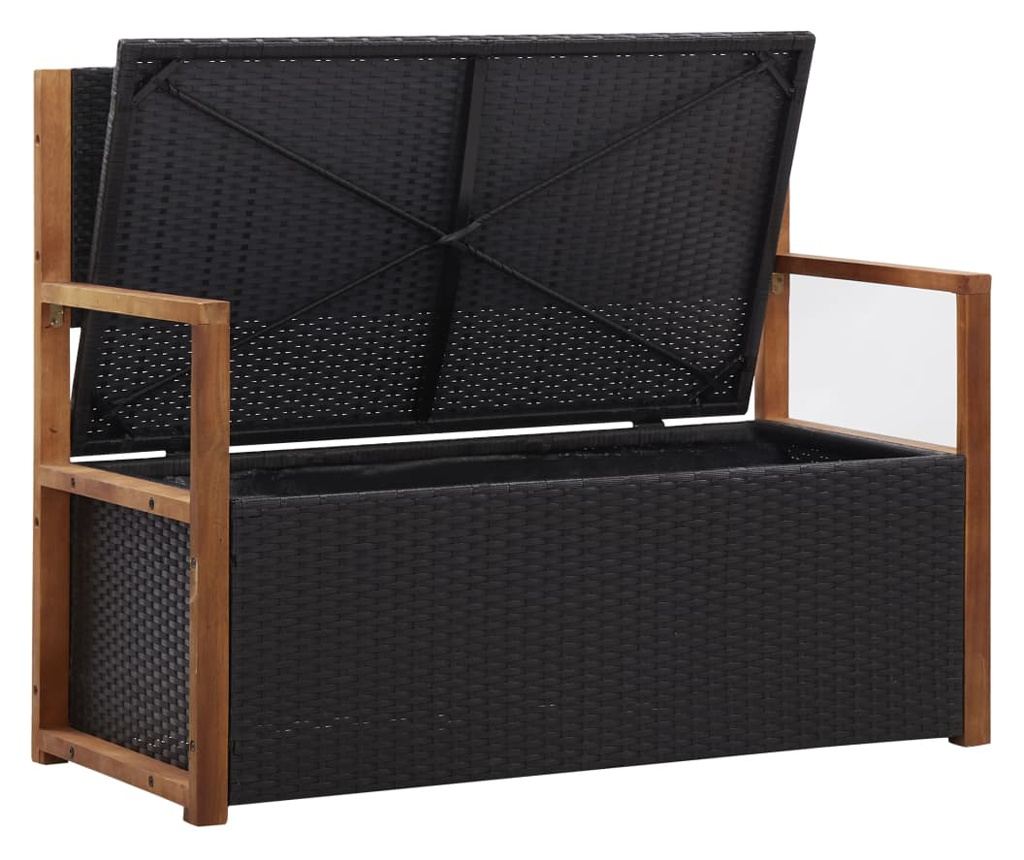 Skladišna klupa, crna, 110 cm, poliratan i akacijevo drvo - 5