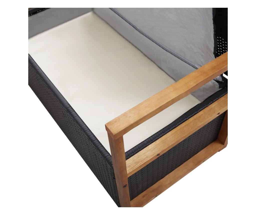 Skladišna klupa, crna, 110 cm, poliratan i akacijevo drvo - 7