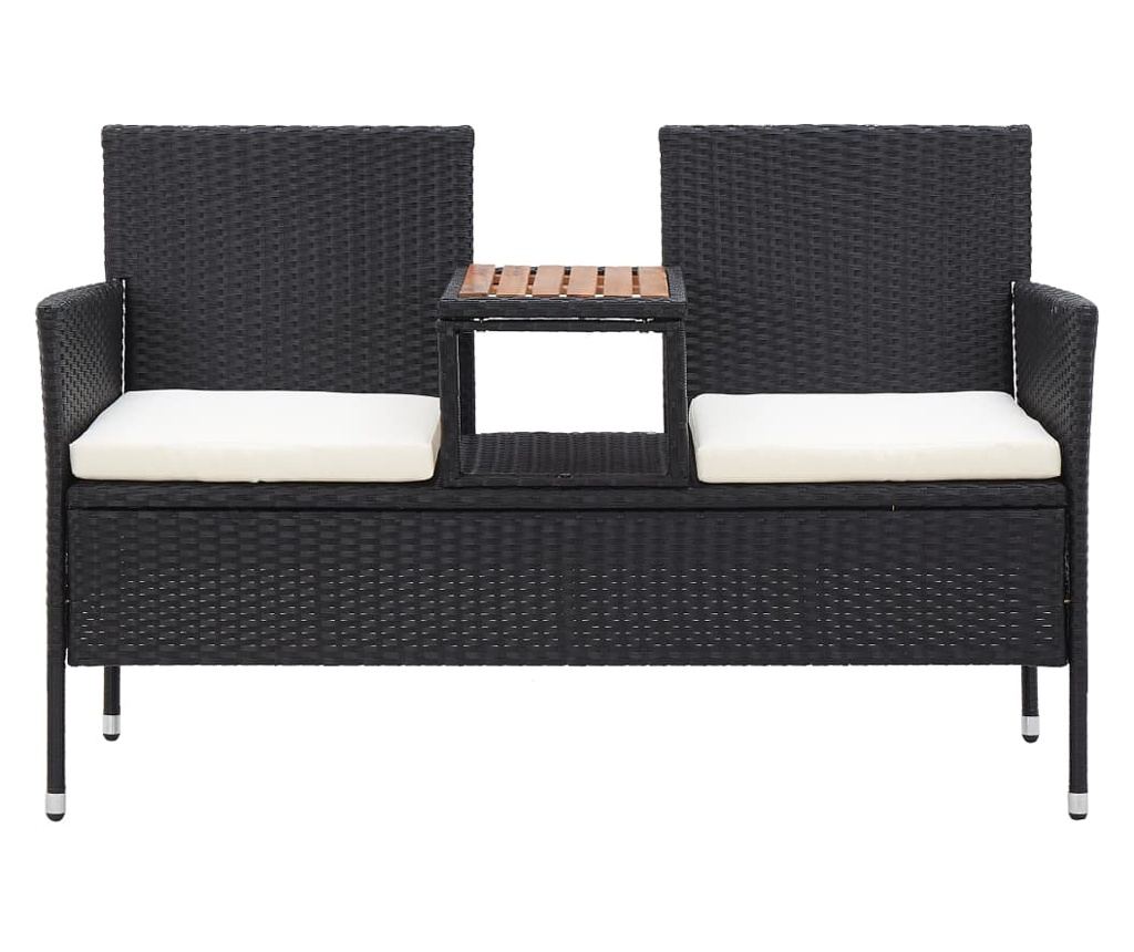 Vrtna klupa s malim stolom, 2 mjesta, crna, 143 cm, poliratan - 2