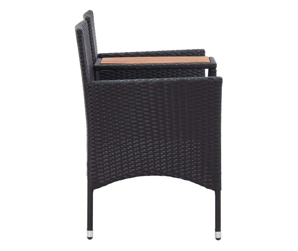 Vrtna klupa s malim stolom, 2 mjesta, crna, 143 cm, poliratan - 3