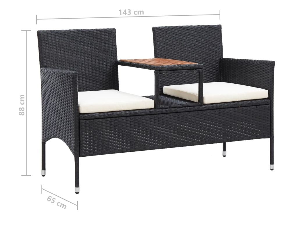 Vrtna klupa s malim stolom, 2 mjesta, crna, 143 cm, poliratan - 6