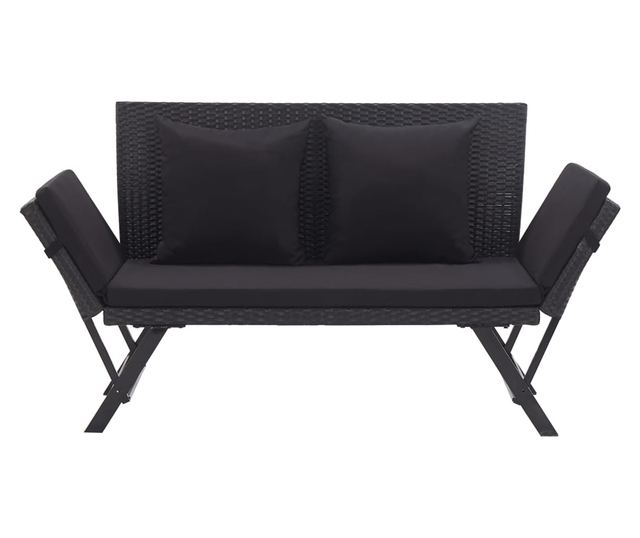 Vrtna klupa s jastucima, crna, 176 cm, poliratan