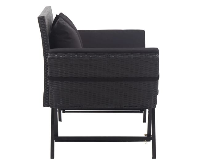 Vrtna klupa s jastucima, crna, 176 cm, poliratan