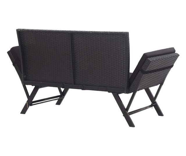 Vrtna klupa s jastucima, crna, 176 cm, poliratan