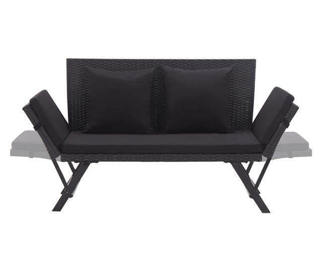 Vrtna klupa s jastucima, crna, 176 cm, poliratan
