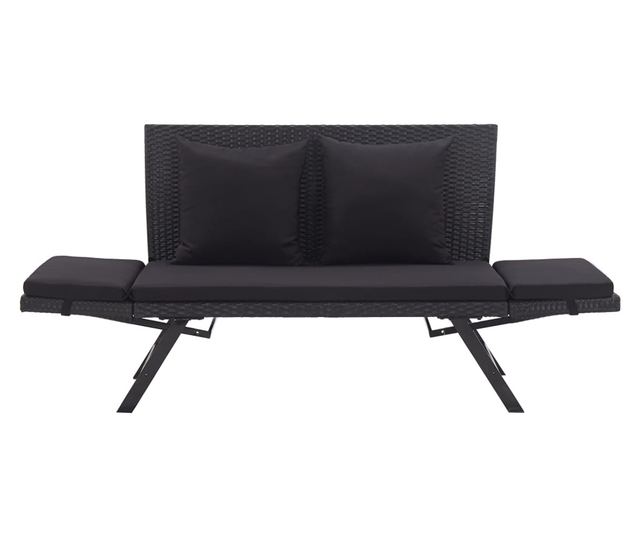 Vrtna klupa s jastucima, crna, 176 cm, poliratan