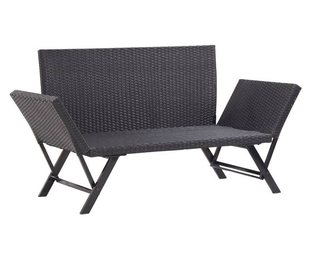 Vrtna klupa s jastucima, crna, 176 cm, poliratan