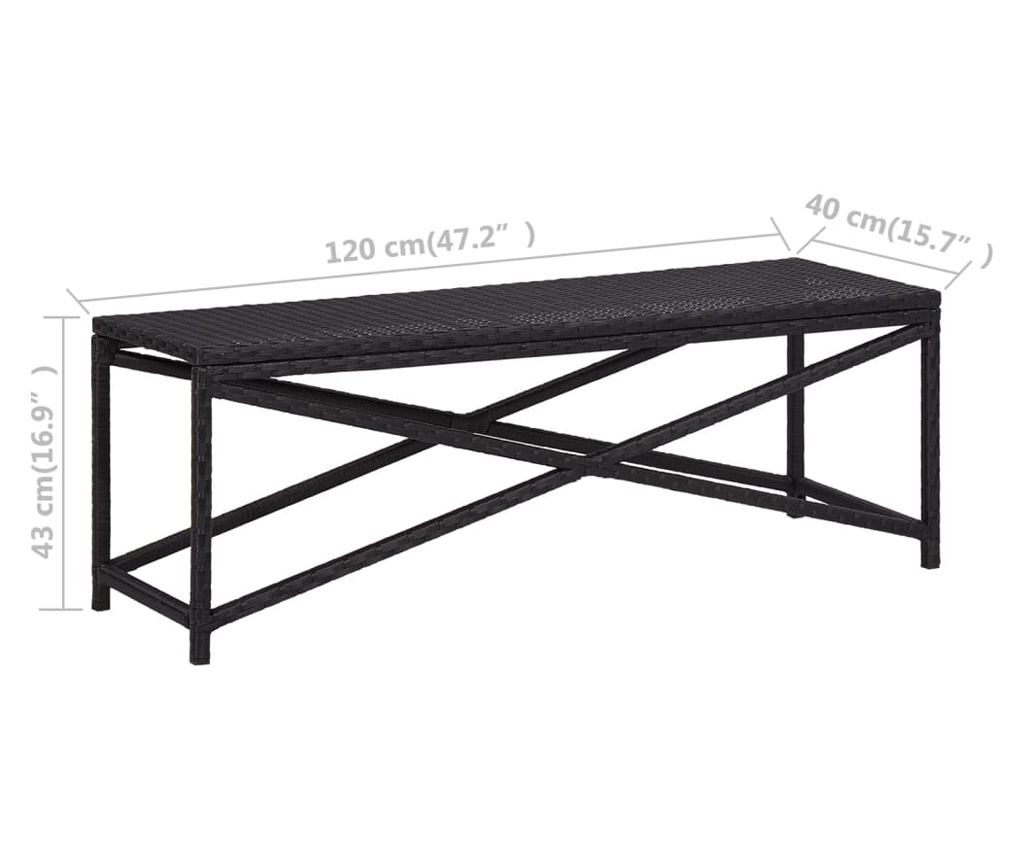 Vrtna klupa, crna, 120 cm, poliratan - 5